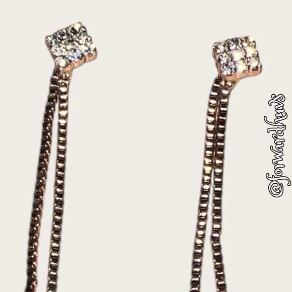 Bundle Sale 3 for $15 | Rose Gold Double Strand Dangle Earrings with Rhinestones - Picture 6 of 8